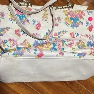 Huge Betsey Johnson Tote Handbag Bakery Floral Big Bow Chain Strap Like New