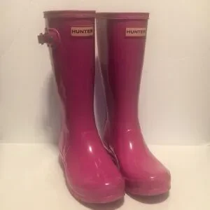Hunter Pink Winter Rain Boots with Glossy Finish