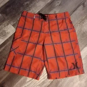 Hurley Boys Size 25 Red Plaid Shorts