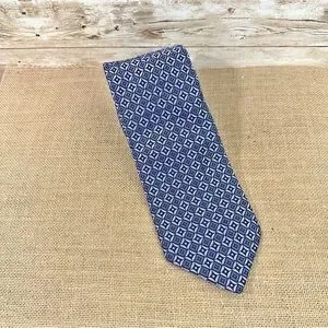 IKE BEHER- Blue/Silver Print 100% Silk Men's Tie