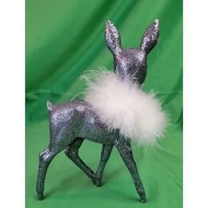 Inscha Deko Handwerk Germany Gray Glitter Deer Fawn Figurine Christmas Decor