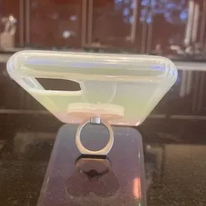 Iridescent Opal IPhone 11 Pro Max Phone Case With Attached Heart Phone Ring