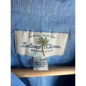 Island Shores Men's Large Vintage Shirt 100% Silk Jacquard Leaf Print Sky Blue
