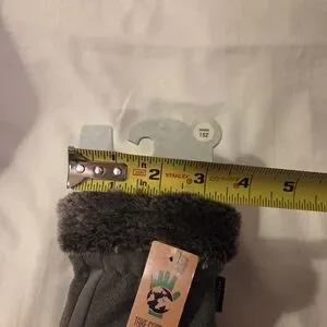 Isotoner Gray Fleece Gloves With Faux Fur Trim