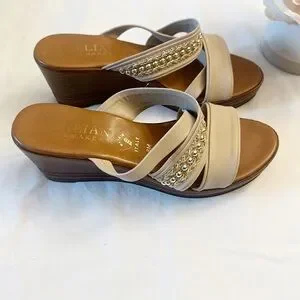 Italian Shoemakers Beige Platform wedge cushioned heel dress sandal women size 8