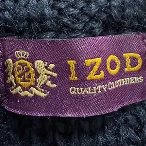 Izod Men's Black Wool Blend Cable Knit Sweater With Shall Button Collar Size L