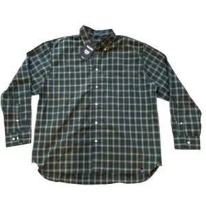 IZOD Sueded Poplin Plaid Button Down Shirt XL Green Beige NWT