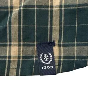 IZOD Sueded Poplin Plaid Button Down Shirt XL Green Beige NWT