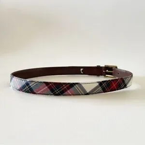 J.Crew Belt Leather Wool Stewart Plaid Preppy Casual Holiday 32