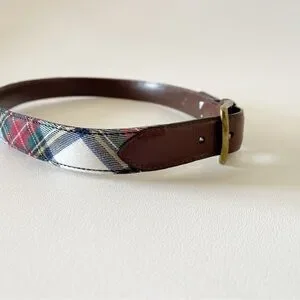 J.Crew Belt Leather Wool Stewart Plaid Preppy Casual Holiday 32