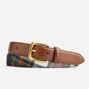 J.Crew Belt Leather Wool Stewart Plaid Preppy Casual Holiday 32