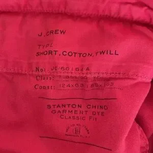 J Crew Berry Colored Cotton Twill Men's Red Shorts 38