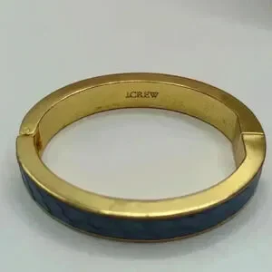 J Crew Blue & Gold Cuff Clip Closure Statement Bracelet