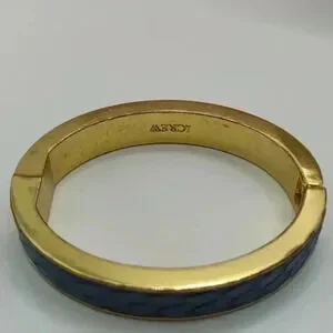 J Crew Blue & Gold Cuff Clip Closure Statement Bracelet