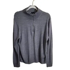 J.Crew Gray 1/2 Zip Merino Wool Blend Mock Neck Sweater Size M