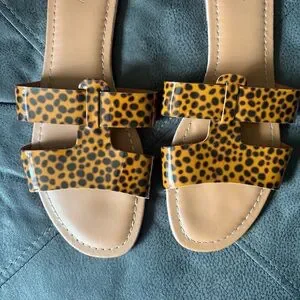 J. Crew Leopard Print Slip On Sandals Summer Slides Size 10 Boho Resort Shoes