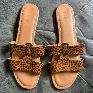 J. Crew Leopard Print Slip On Sandals Summer Slides Size 10 Boho Resort Shoes