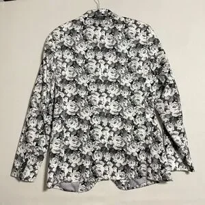 J.Ferrar Floral Blazer Jacket Men's Gray White Roses Pattern Slim