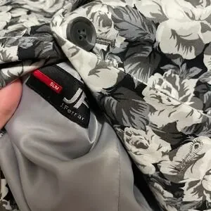 J.Ferrar Floral Blazer Jacket Men's Gray White Roses Pattern Slim