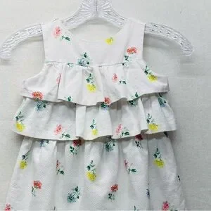 Janie And Jack An Enchanted Day Dress Sz 6 White Tier W/Floral Print Sleeveless