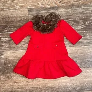 ❤️ Janie & Jack • 12–18M • Holiday Red Dress With Faux Fur Collar ❤️