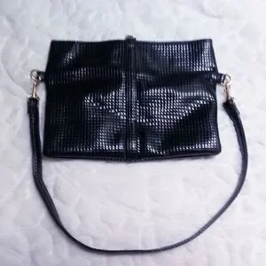 Jazzd Convertible Foldover Purse Clutch Wristlet Black Textured Vegan Leather