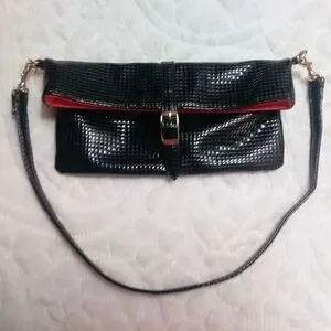 Jazzd Convertible Foldover Purse Clutch Wristlet Black Textured Vegan Leather