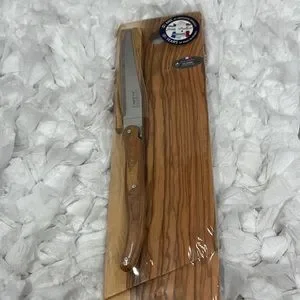 Jean Dubost Baguette/Salami Board & Knife Stainless Steel Blades Olive Wood