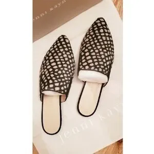 Jenni Kayne Loafers Giraffe Pony Hair Slip Ons in Black Honey