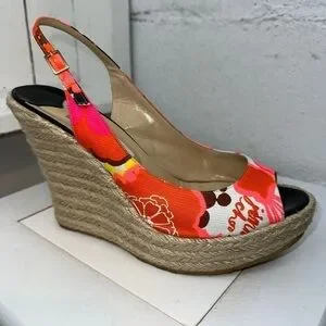Jimmy Choo Polar Espadrille Wedge Peep Toe Sandals – Size 42 Pop Of Color