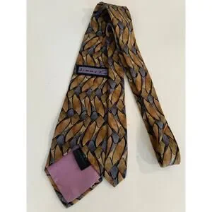 Jimmy V Men's 100% Silk Neck Tie Gold Blue Watercolor Abstract Print JL