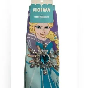JIOIWA Disney Frozen Elsa Knee-High Blue & White Socks W/ Sparkly Embellishment