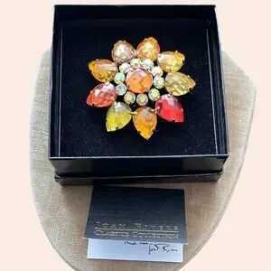 Joan Rivers Classic Collection Orange Yellow Sunburst Brooch Flower Pin In Box