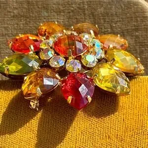 Joan Rivers Classic Collection Orange Yellow Sunburst Brooch Flower Pin In Box