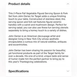 John Derian Vegetable Serving Spoon & Fork Set