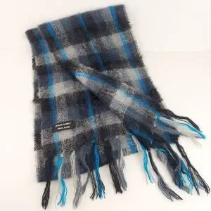 John Hanly Ireland Mohair Wool Blend Scarf Black Gray Blue Unisex