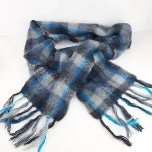 John Hanly Ireland Mohair Wool Blend Scarf Black Gray Blue Unisex