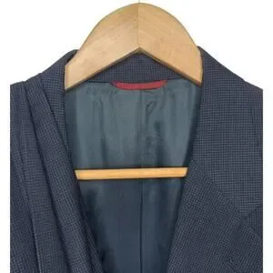 Jos A Bank Executive Collection Wool Blue Check Suit 40R 33x29 Pleated Cuffed