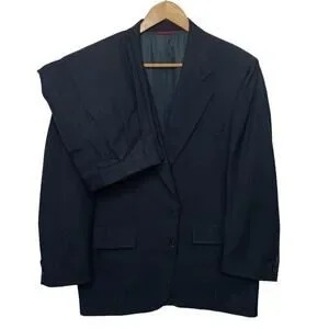 Jos A Bank Executive Collection Wool Blue Check Suit 40R 33x29 Pleated Cuffed