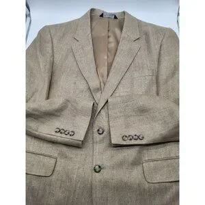JOS.A.Bank Tan Herringbone 55% Linen 45% Silk Blazer Sport Coat Jacket Men's 42S