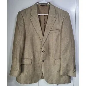 JOS.A.Bank Tan Herringbone 55% Linen 45% Silk Blazer Sport Coat Jacket Men's 42S