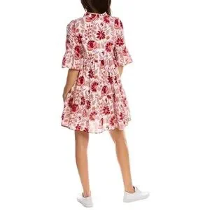 Jude Connally Maria Pink Floral Cotton Babydoll Mini Sun Dress Sz L