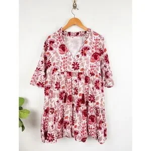 Jude Connally Maria Pink Floral Cotton Babydoll Mini Sun Dress Sz L