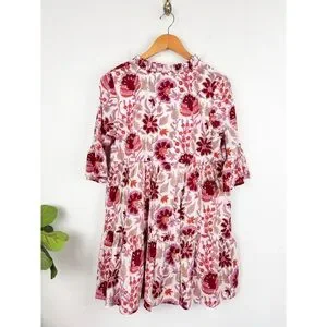 Jude Connally Maria Pink Floral Cotton Babydoll Mini Sun Dress Sz L