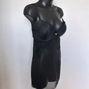 JUICY COUTURE Black Lace Mesh Babydoll Camisole Size Large