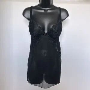 JUICY COUTURE Black Lace Mesh Babydoll Camisole size Large