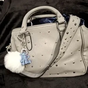 Juicy Couture Gray Studded Crossbody Bag 13x8.5 W/ Bear Charm & Twilly