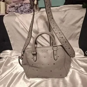 Juicy Couture Gray Studded Crossbody Bag 13x8.5 W/ Bear Charm & Twilly