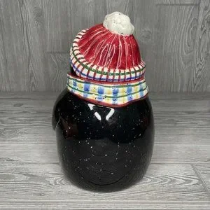 Julie Ueland Penguin Christmas Winter Cookie Jar With Scarf
