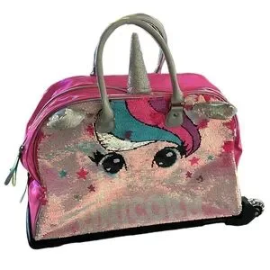 JUSTICE Girls Unicorn Sequin Rolling Travel Bag Carry-On